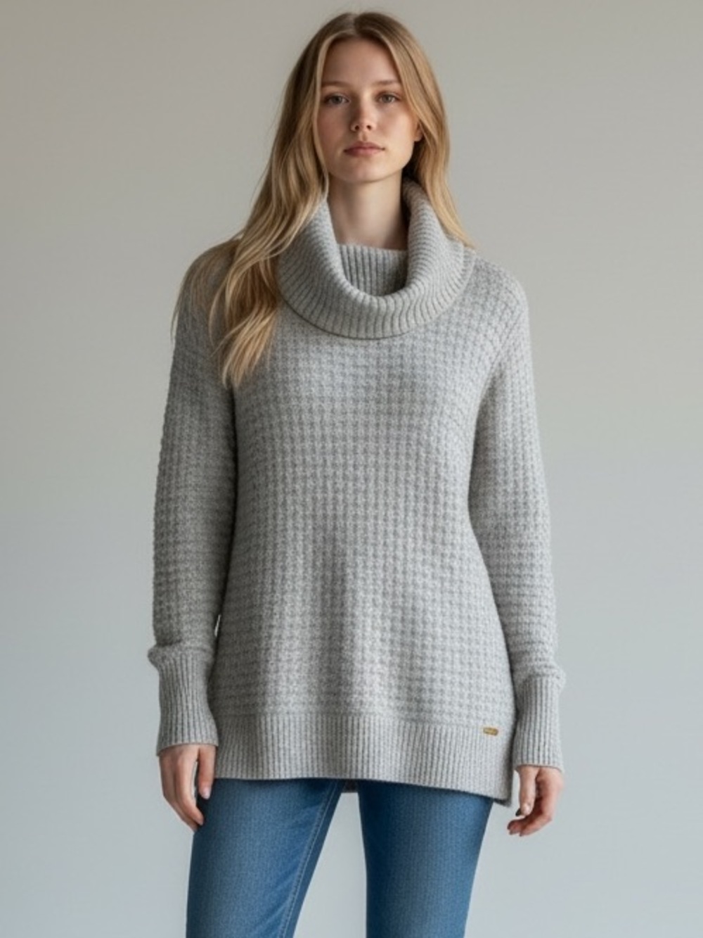 Jones New York Light Gray Cowl Neck Waffle Knit Sweater